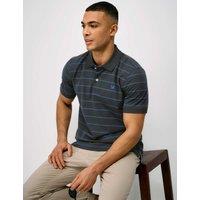 Crew Clothing Pure Cotton Waffle Striped Polo Shirt Dark Navy