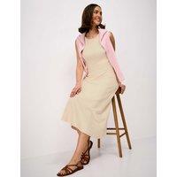Crew Clothing Cotton Rich Knitted Midi Skater Dress Beige