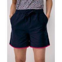 Crew Clothing Cotton Rich Stitch Hem High Waisted Shorts Navy