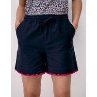 Crew Clothing Cotton Rich Stitch Hem High Waisted Shorts Navy