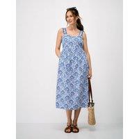 Crew Clothing Pure Cotton Floral Midi Waisted Dress Blue Mix