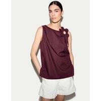 Jigsaw Cotton Lyocell Blend Flower Appliqu Top Burgundy