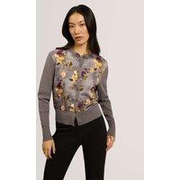 Ted Baker Cotton Rich Floral Button Front Cardigan Grey