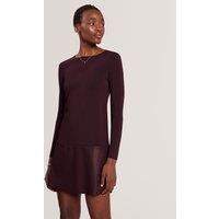 Ted Baker Round Neck Mini Waisted Dress Burgundy
