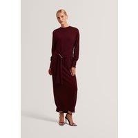 Ted Baker Wool Blend Drape Detail Midi Jumper Dress Burgundy