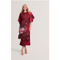 Ted Baker Floral Batwing Sleeve Midi Column Dress Red