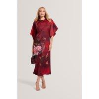Ted Baker Floral Batwing Sleeve Midi Column Dress Red