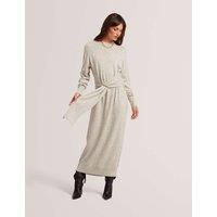 Ted Baker Wool Blend Drape Detail Midi Jumper Dress Light Grey