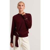 Ted Baker Wool Blend Drape Detail Jumper with Cashmere Burgundy
