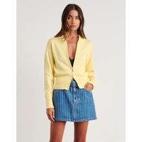 Jag Pure Cotton Textured Zip Up Cardigan Yellow