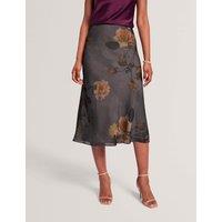Ted Baker Chiffon Floral Midi A-Line Skirt Dark Grey