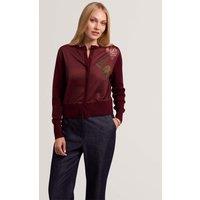 Ted Baker Cotton Rich Floral Button Through Cardigan Burgundy