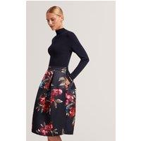 Ted Baker Floral Skirt Midi Skater Dress Navy
