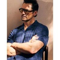 David Gandy Wellwear Cotton Rich Textured Knitted Shirt with Silk Navy