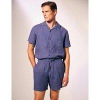 David Gandy Wellwear Pure Linen Lightweight Elasticated Shorts Medium Blue