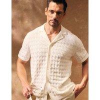 David Gandy Wellwear Cotton Rich Textured Knitted Shirt with Silk White