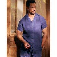 David Gandy Wellwear Regular Fit Pure Linen Short Sleeve Shirt Medium Blue