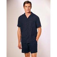 David Gandy Wellwear Regular Fit Pure Linen Short Sleeve Shirt Navy