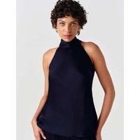 Ghost Satin High Neck Top Navy
