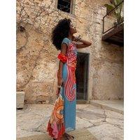 Never Fully Dressed Luna Mesh Dress in Dolce Vita Print Blue Mix