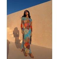 Never Fully Dressed Aria Mesh Dress in Shell Print Blue Mix