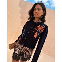 Never Fully Dressed Embroidered Button Front Relaxed Cardigan Black Mix