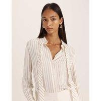 SABA Pure Silk Neck Tie Button Front Shirt Cream