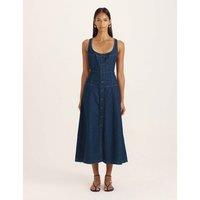 SABA Denim Scoop Neck Midi Skater Dress Blue