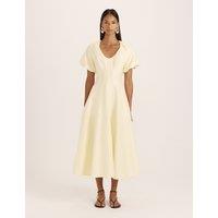 SABA Linen Rich Scoop Neck Midi Waisted Dress Yellow