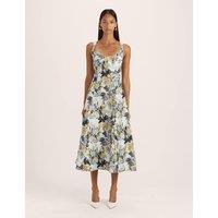 SABA Linen Rich Floral Scoop Neck Midi Dress Multi