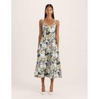 SABA Linen Rich Floral Scoop Neck Midi Dress Multi