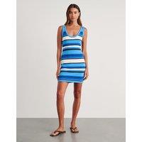 Jag Pure Cotton Knitted Striped Mini Bodycon Dress Blue