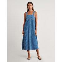 Jag Denim Striped Square Neck Strappy Midi Dress Blue