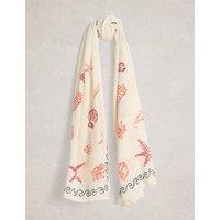 White Stuff Cotton Blend Embroidered Shell Scarf with Linen White Mix