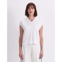 Sportscraft Knitted Argyle Textured Polo Shirt Cream