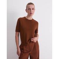 Sportscraft Pure Wool Striped Knitted T-Shirt Brown