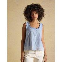 Joules Pure Cotton Scoop Neck Broderie Trim Vest Blue Mix