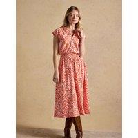 Joules Pure Cotton Floral Midi Waisted Dress Red Mix