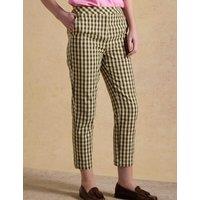 Joules Cotton Rich Checked Cropped Trousers Green Mix