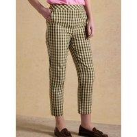 Joules Cotton Rich Checked Cropped Trousers Green Mix