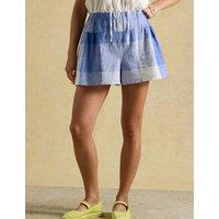 Joules Pure Cotton Checked High Waisted Shorts Blue Mix