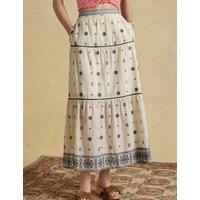 Joules Pure Cotton Embroidered Midi Tiered Skirt Cream Mix