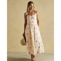 Joules Pure Cotton Embroidered Midi Skater Dress Cream Mix