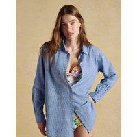 Joules Pure Cotton Checked Longline Shirt Blue