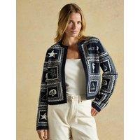 Joules Pure Cotton Ocean Tile Edge to Edge Cardigan Navy Mix