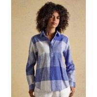 Joules Pure Cotton Checked Collared Popover Shirt Blue Mix
