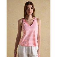 Joules Jersey Striped V-Neck Relaxed Vest Top Pink Mix