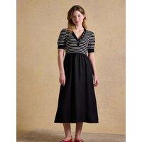 Joules Jersey Striped V-Neck Midi Waisted Dress Black Mix