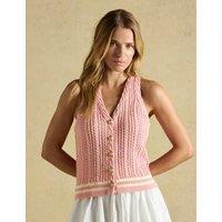 Joules Pure Cotton Textured V-Neck Knitted Vest Pink Mix