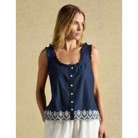 Joules Pure Cotton Broderie Detail Vest Navy Mix
